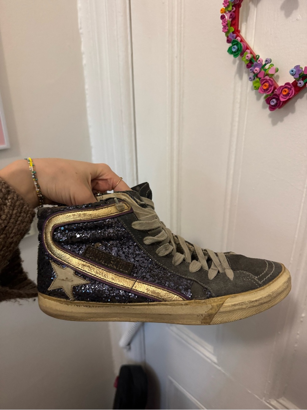 Golden Goose Women’s 9 Dark Gray with Navy Glitter - Picture 5 of 5